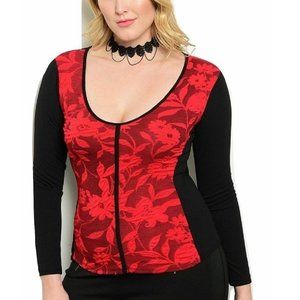 Point Ladies Sweater Knit Top Floral Scoop Neck Red Size 3XL NWOT